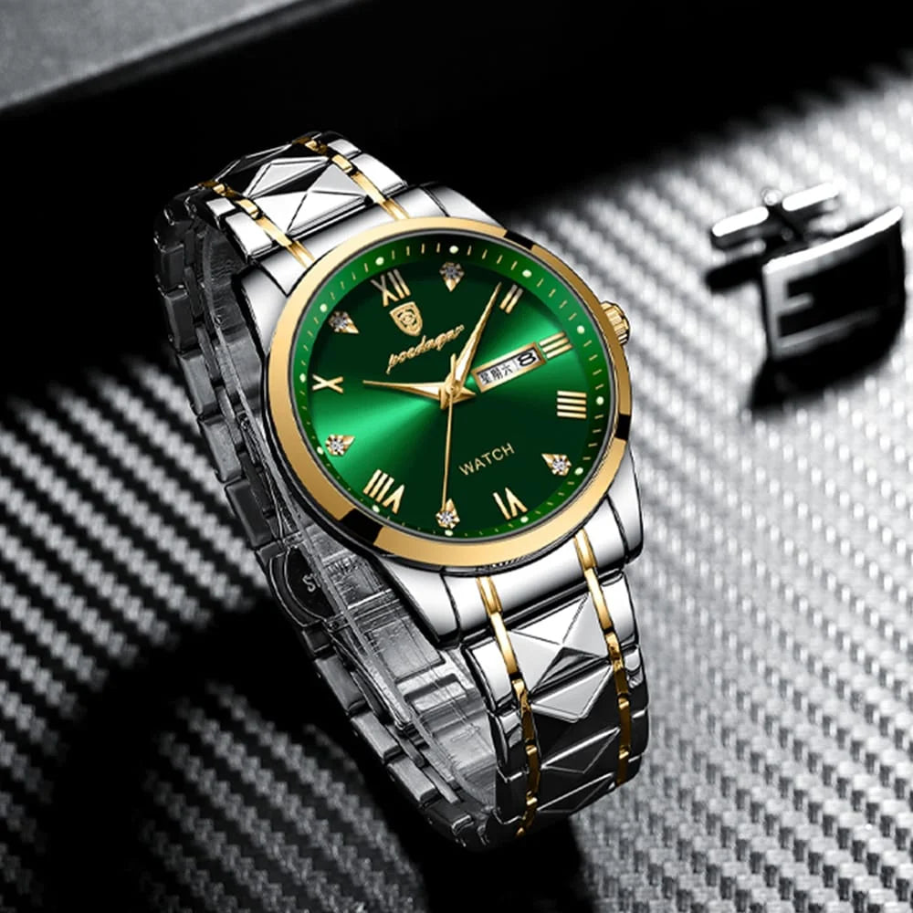 POEDAGAR 936 Men's Stainless Steel Original Quartz Watch with Date & Week Display