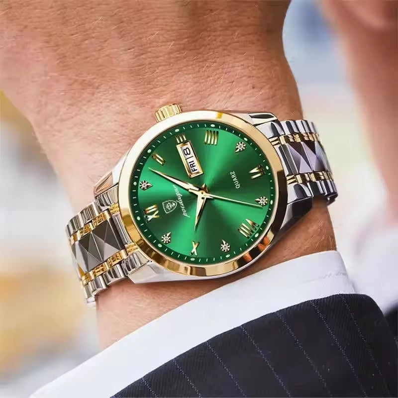 POEDAGAR 936 Men's Stainless Steel Original Quartz Watch with Date & Week Display
