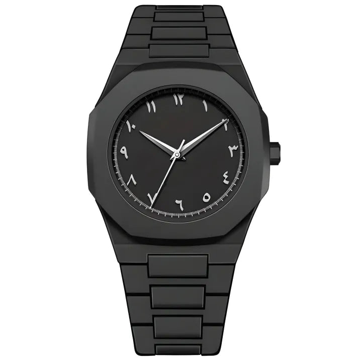 Arabic Aura Watch 2025 Black Modern Creative Design Waterproof Stainless Steel Chain Quartz Movement