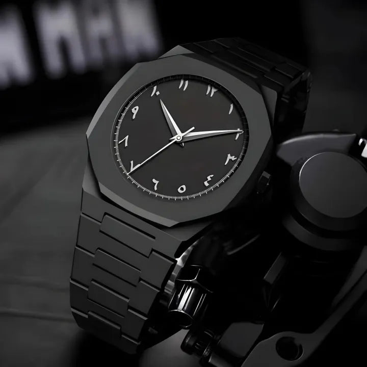 Arabic Aura Watch 2025 Black Modern Creative Design Waterproof Stainless Steel Chain Quartz Movement
